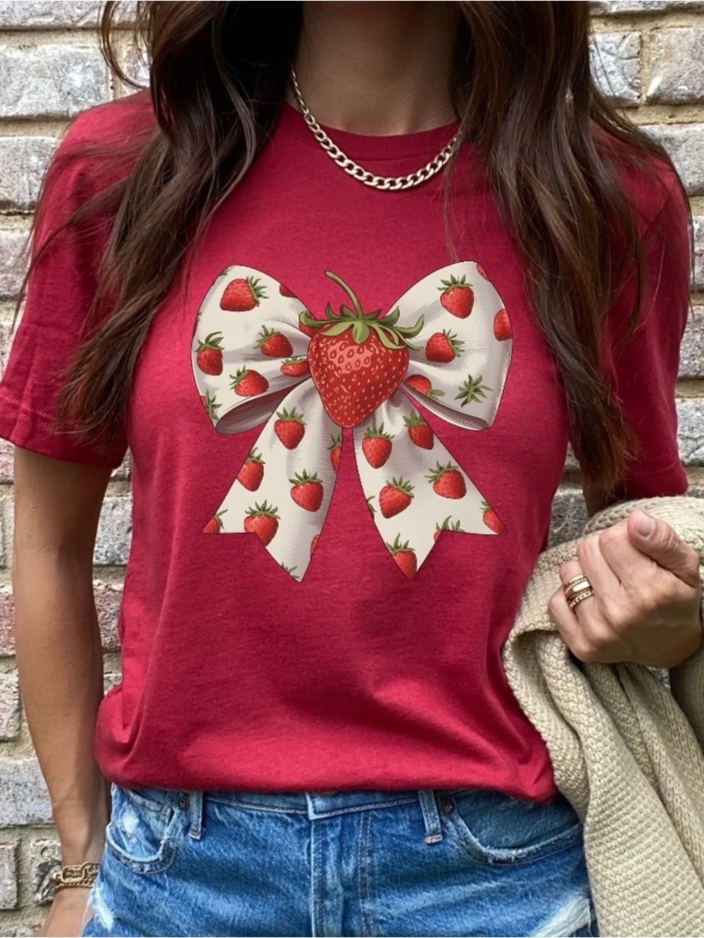 🍓 BELLA CANVAS Red Strawberry Bow Graphic Tee